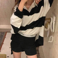 Spot parcel post[ Send in Seconds ]2023 Spring New Korean Dongdaemun Loose Color Matching Striped Long Sleeve Pullover Hoodie Womens Cotton