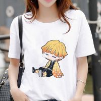 {Match maker}}แฟชั่นผู้หญิง Agatsuma Zenitsu อะนิเมะเสื้อยืดปีศาจฆ่า Kawaii ฮาราจูกุเสื้อยืดตลกการ์ตูนกราฟิกเสื้อยืดปีศาจใบมีด