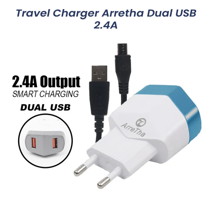 ARRETHA AR-007 Travel Charger Dual Port USB  Micro USB Prisma ORIGINAl  Garansi 1 Tahun | Lazada Indonesia