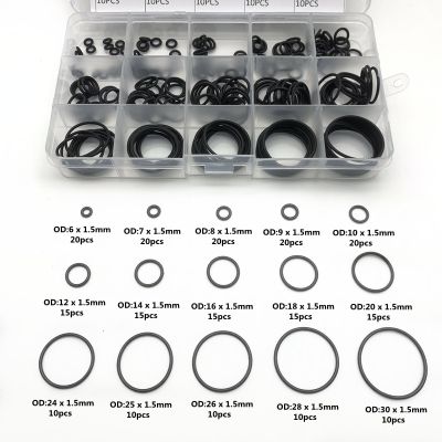 225pcs/Box Rubber O Ring Thickness 1.5mm Assortment Black O-Ring Seal Set Automotive Repair Plumbing and Faucet Air Seal Gaskets Gas Stove Parts Acces