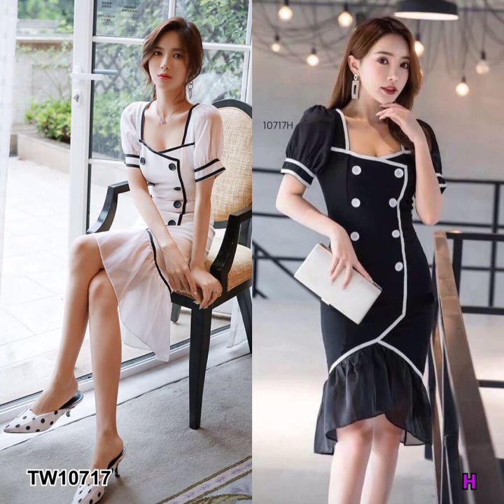 tw10717-maxi-dress-คอเหลี่ยมกุ้นขอบชายระบายหางปลา