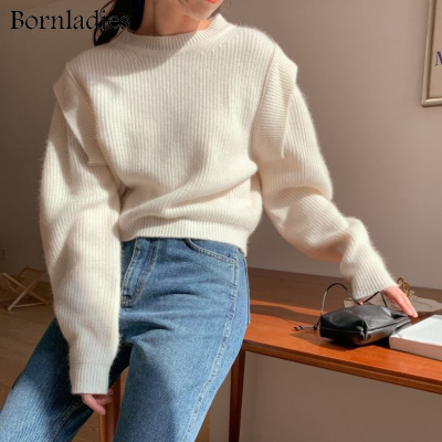Bornladies 2021 Autumn Winter Loose O Neck Fake Two Piece Pullover Basic Warm Sweater for Women Korean Soft Kniited Sweater Tops