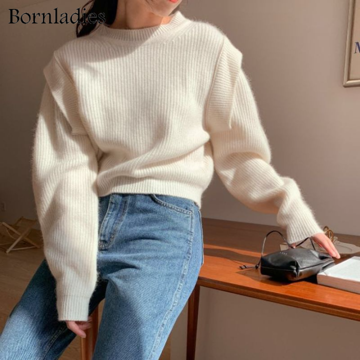 bornladies-2021-autumn-winter-loose-o-neck-fake-two-piece-pullover-basic-warm-sweater-for-women-korean-soft-kniited-sweater-tops