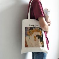 【Lanse store】Shopping Bag Summer Female Casual Harajuku High capacity Canvas Art Print Fun Fashion College Vintage Shoulder пляжная сумка