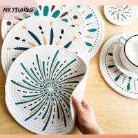 MKJIUHGG 4Pcs กลมกลมๆ Trivets 7นิ้วค่ะ ผ้าทอฝ้าย แผ่นฉนวนกันความร้อน ทนทานต่อการใช้งาน สีสันสดใส แผ่นป้องกันน้ำร้อนลวกบนโต๊ะ โต๊ะสำหรับโต๊ะ