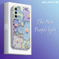 Samsung S22โทรศัพท์กรณีหรูหรา Ultra บาง Rhinestone ดอกไม้โปร่งใสตรงขอบปลอกหุ้มสำหรับ Samsung Galaxy S22/S22 +/S22 Plus/S22 Ultra ใหม่สีม่วงเลนส์ป้องกันกรณี -E4