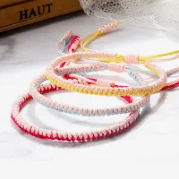 Lucky Pink Woven Rope Bracelets &amp; Bangles Women Men Handmade Knots Tibet Buddhist Wish Friendship Girls Gift Adjustable Jewelry