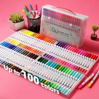 ปากกาปากการะบายสีหัวคู่100สีปากกาสีน้ำชุดวาดเขียนสำหรับเด็กโรงเรียนเครื่องหมายแปรงขนนุ่มเครื่องเขียนวัสดุอุปกรณ์ศิลปะ