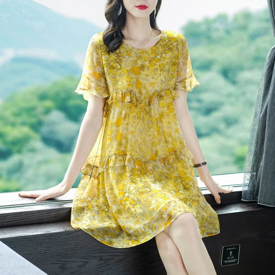 Mua 2023 New Girl Dress Váy liền mùa hè cho mẹ váy voan in hoa kim cương  nóng | Tiki