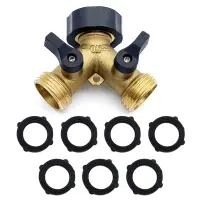 Garden Hose Splitter 2 Way Heavy Duty Brass Connector Tap Splitter Y Splitter 2 Valves&amp;7 Extra Rubber Washer Hose Spigot