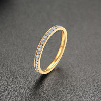 2021Vnox 2mm Bling CZ Stones Ring for Women Lady Gold Tone Stainless Steel Shinny Crystal Finger Band Elegant Jewelry