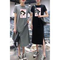 [Ready Stock Real Shot] Summer Dress Women Casual Cover Belly Girlfriends Over-The-Knee Mid-Length Bottoming T-Shirt Loose