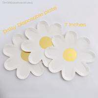 ﹉❅ 10Pcs 7 Inches Daisy Picnic Tableware Disposable Plate Flower Dinner Plate Cake Tray for Kids Birthday Baby Shower Party Decor