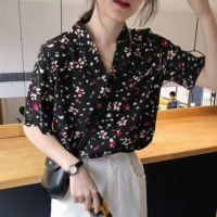 Vintage Shirt Women Korean Style Fashion Floral Blouse 2023 Summer Casual Short Sleeve Tops