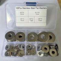 100pcs Large Flat Washers Set 304 Stainless Steel Big Plain Washers Gaskets M4 M5 M6 M8 M10 Metal Washers Fasteners Kit DIN9021 Nails Screws  Fastener