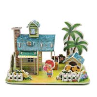 XUECHUANGYING Creativity Hand-assembled Kids Early Learning Puzzle Cartoon Puzzles House Villa Building Model Farm Zoo Puzzle Educational Toys 3D Ster