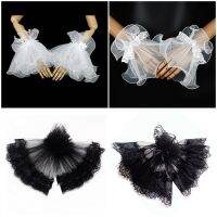 Gothic Mesh Stretch Horn Cuffs Winkled Ruffled Detachable Fake Sleeves Wedding Sunshade Wrist Warmer