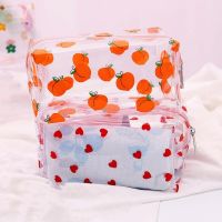 PVC Peach Flowers Pattern Pencil Case Transparent Fruit Pens Bag Stationery Pouch School Supplies Pencil Cases Boxes