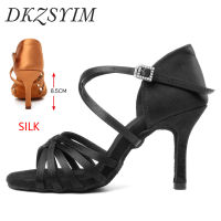 DKZSYIM Latin Dance Shoes Women High Heel Silk Dance Shoes lady Soft Bottom Dance Shoes heeled 8cm Girls Salsa Ballroom Shoes