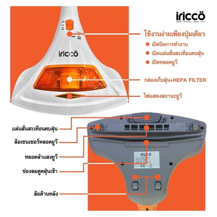 มีประกัน-iricco-ไอริคโค่-เครื่องดูดฝุ่น-ดูดกำจัดไรฝุ่น-และยับยั้งเชื้อโรค-ด้วยรังสียูวีแรงดูด-5kpa-รุ่น-tst-sv801