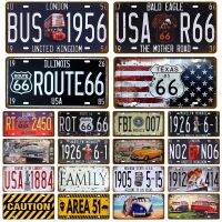 Route 66 Vintage โปสเตอร์รถจำนวนแผ่นป้ายทะเบียนโปสเตอร์โลหะดีบุกป้าย Bar Club Wall Art โรงรถตกแต่งบ้าน15*30ซม. ใหม่