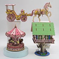 DYJJD Creativity Children Educational Early Learning DIY Handmade Kids Carousel Model 3D Stereo Puzzle Wooden Building Model Night Market Model