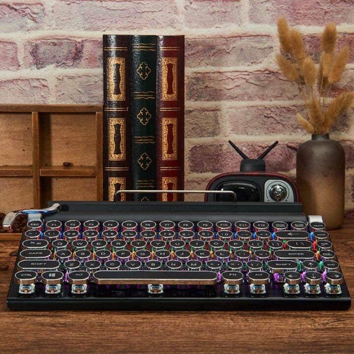 retro-typewriter-keyboard-wireless-bluetooth-keyboard-usb-mechanical-punk-keycaps-for-desktop-pc-laptop-phone