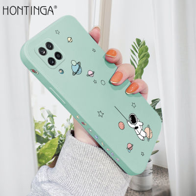 Hontinga เคสโทรศัพท์สำหรับ Samsung Galaxy A12 M12,เคสใสขอบซิลิโคนนิ่มทรงสี่เหลี่ยมลายการ์ตูน NASA นักบินอวกาศเคสยางเต็มฝาปิดกล้องเคสกันรอยด้านหลังสำหรับเด็กผู้ชาย