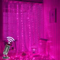 3X3 3X2M Garland Curtain Fairy Lights USB Led Lights with Remote Copper Wire Curtain Christmas Led Garland on The Window Pink