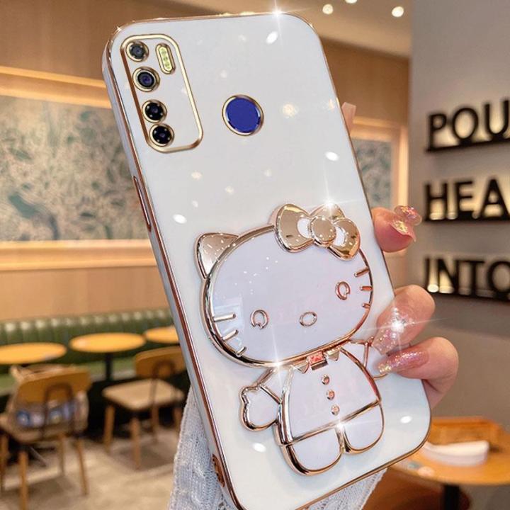 folding-makeup-mirror-phone-case-for-infinix-tecno-camon-15-spark-5-pro-ke5-kd7s-cd7-case-fashion-cartoon-cute-cat-multifunctional-bracket-plating-tpu-soft-cover-casing