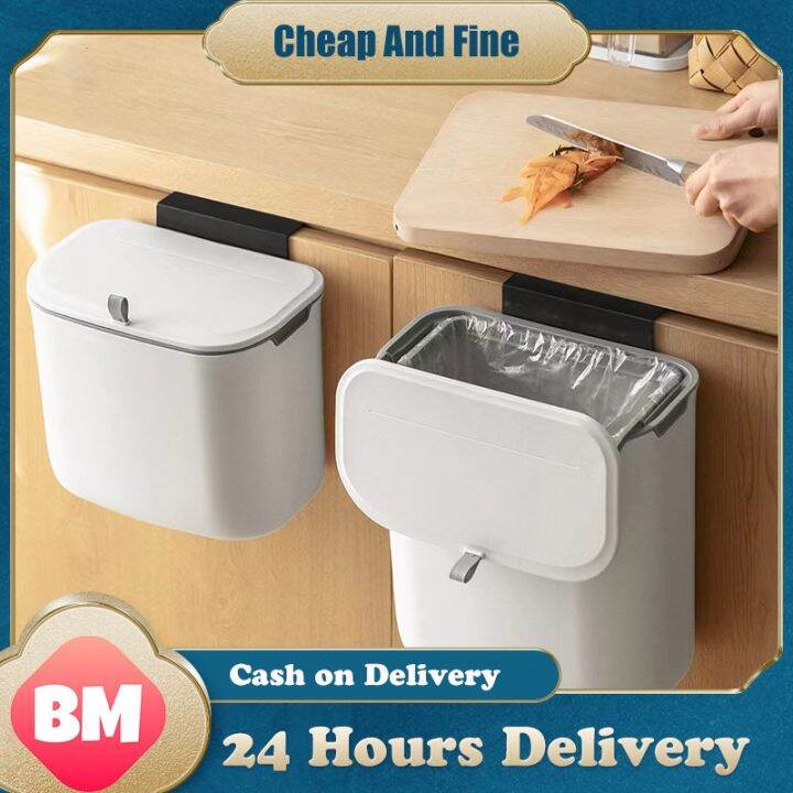 【COD】Wallmounted Kitchen Countertop Trash Can With Lid, Non Perforated
