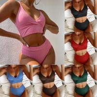 hotx 【cw】 Waist 2022 Tankini Swimwear Color Top Pit Set Beach