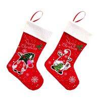 Christmas Stockings Fabric Santa Claus Sock Gift Kids Candy Bag Snowman Deer Pocket Hanging Xmas Tree Ornament New Year 2022