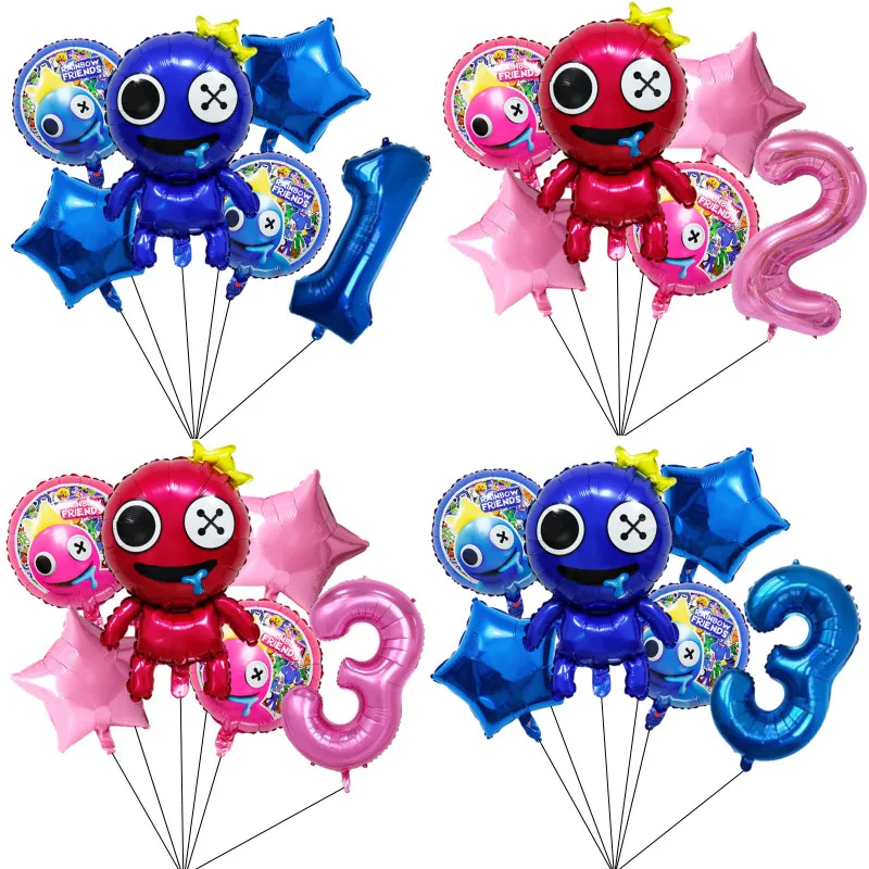 6pcs Rainbow Friends Kids Party Helium Number Foil Balloon. 