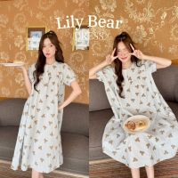 chuuchop_พร้อมส่ง(C8205)???️ Lily bear dress ชุดนอนยาวลายน้องหมี