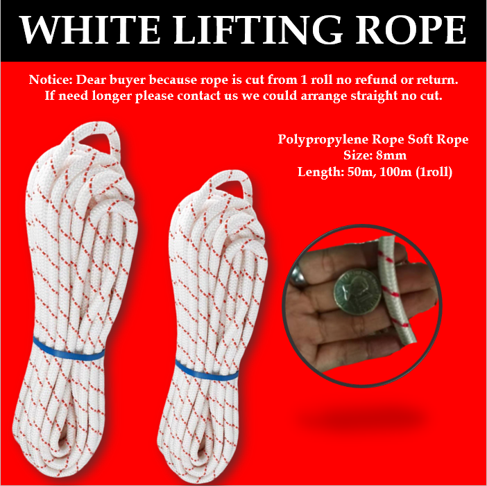 TOYU 1roll 10m100m 4mm 24mm White Lifting Rope Safety Rope, Braided