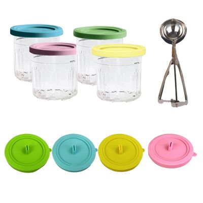 4Pack for NINJA Ice Cream Pint Cups NC299AMZ NC300S Series Ice Cream Maker Replacement Parts Storage Jars with Airtight Lids A