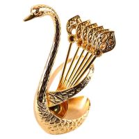 [NANA] Tableware Set Swan Basic Holder Spoon Organizer 6 Spoons Of Sugar Golden