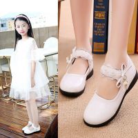 2023 spring and autumn new girls leather shoes black princess shoes middle and big childrens white single shoes primary school students show shoes
