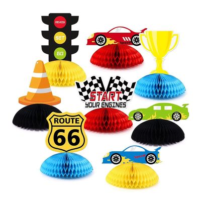 8 PCS Racing Birthday Decorations Honeycomb Centerpieces Racing Theme Table Toppers for Kids Birthday Party Supplies