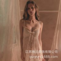 Sexy Lingerie Womens Sexy Mesh Transparent Skirt Hem Cotton Cushion Underwire With Chest Pad Slip Nightdress