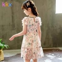 kkx beixuan Fashion Kids 7 Girl 8 Princesses 9 Dress 10 Floral 5 Chiffon 6 Short Sleeved Skirt 4 Korean Version 11 Summer 3-13 Years Old Clothing For 002