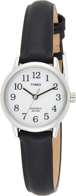 Timex Womens T20441 Easy Reader 25mm Black/Silver-Tone/White Leather Strap Watch