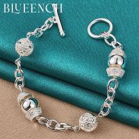 Blueench 925 Sterling Silver Ball Hollowed Out Ot Buckle Bracelet Suitable For Ladies Wedding Party Fashion Charm Jewelry