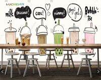 ที่กำหนดเองสีขาว Bubble Tea 3d วอลล์เปเปอร์ภาพจิตรกรรมฝาผนัง,ร้านอาหาร Juice Shop ห้องครัวห้องรับประทานอาหาร Wall Papers สติกเกอร์