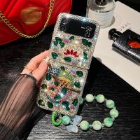 เคสโทรศัพท์ลายกิ้งก่าประดับพลอยเทียมสำหรับ Samsung Galaxy Z Flip 5 4 3เพชรสุดหรูกรอบคริสตัลสีสันสดใส