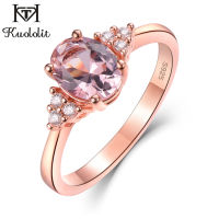 Kuololit Pink Morganite Gemstone Rings for Women 925 Sterling Silver Rose color Oval Stone Rose Color Ring Wedding Band Jewelry