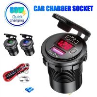 ◕✿ PD Type C USB Car Charger Switch QC 3.0 Quick Charger Waterproof 36W Charger Power Delivery Voltmeter for Motorcycle Marine เรือ