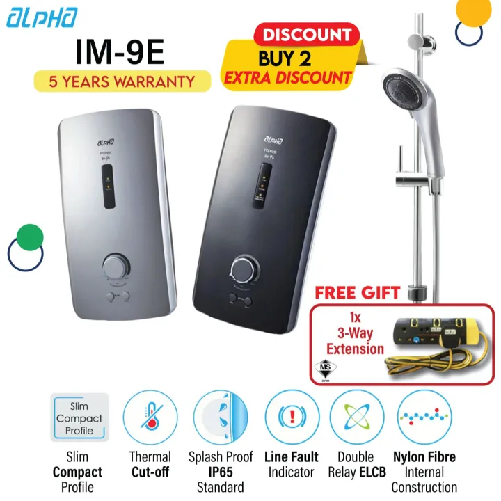 Alpha IM9E Instant Water Heater (WITHOUT PUMP) + FREE GIFT Lazada