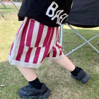 COD Childrens Wear Childrens Striped Shorts Summer New Style Mens and Womens Childrens Vertical Striped Middle Pants Childrens Capri Pants